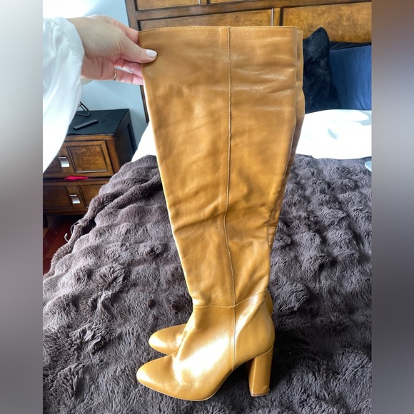 Brown Zara Over the Knee Real Leather Boots Size 9 - Picture 1 of 5
